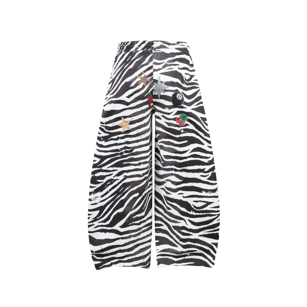 Wide-Leg Zebra Print Emblems Pants