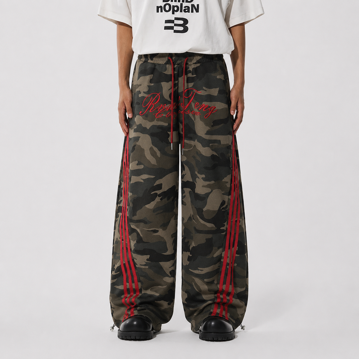 Retro Patchwork Embroidered Camouflage Barrel Pants - OMYGOODS