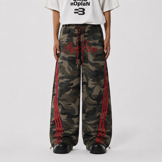 Retro Patchwork Embroidered Camouflage Barrel Pants - OMYGOODS