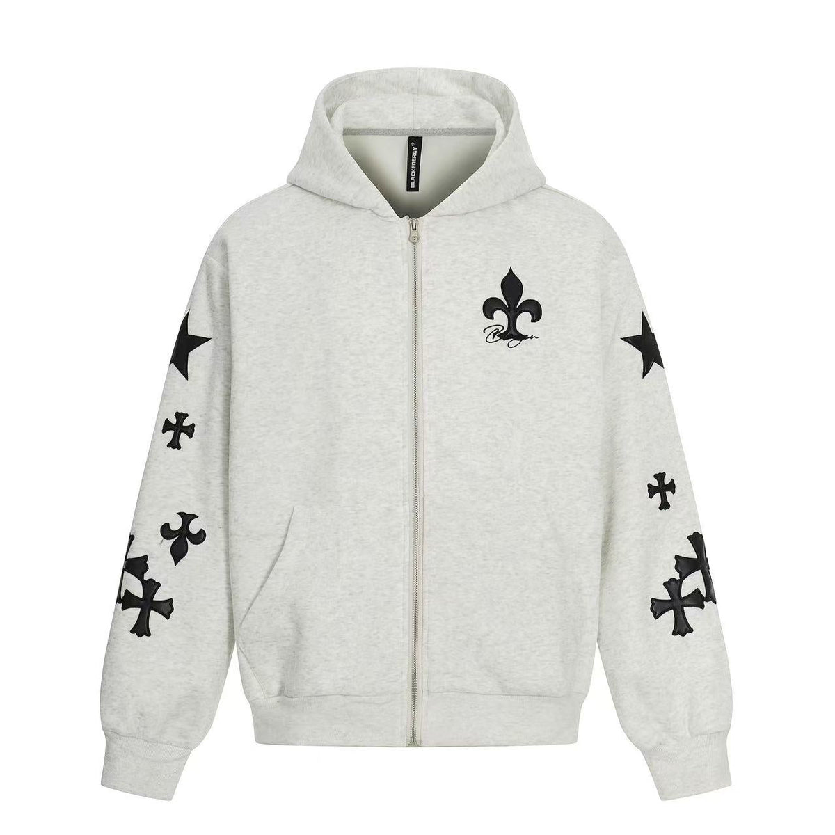 Cross & Fleur-de-lis Patch Full Zip Hoodie - OMYGOODS