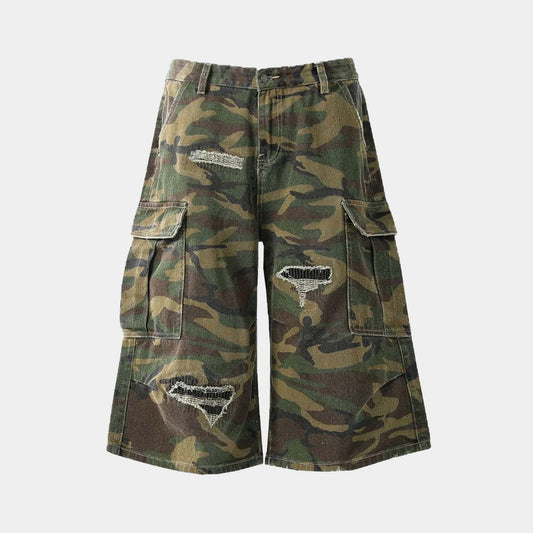 Destroyed Camo Baggy Cargo Shorts for Ultimate Comfort
