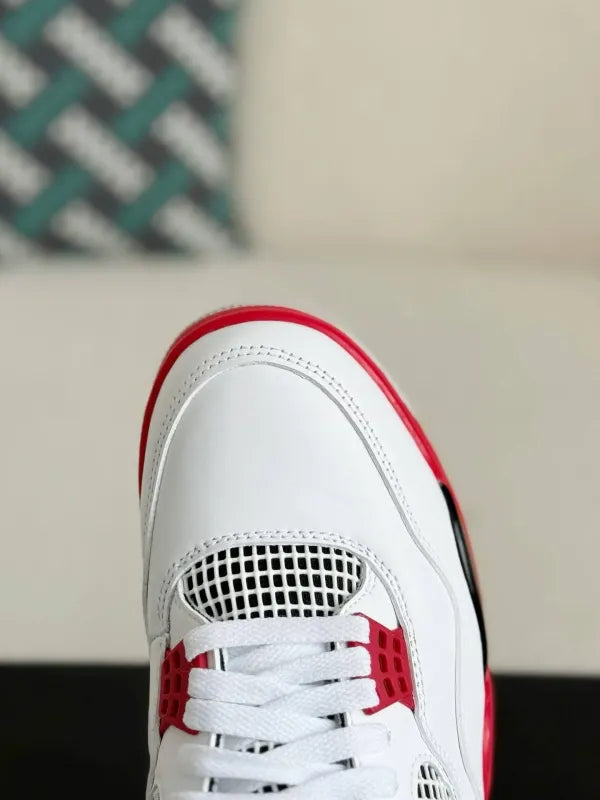 Air Jordan 4 Retro “Fire Red” Sneakers – White, Red & Black - OMYGOODS