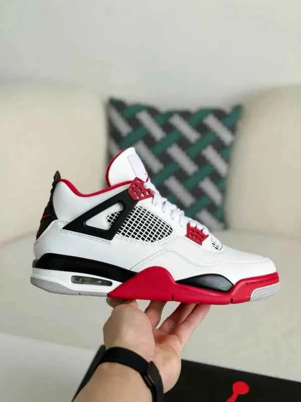 Air Jordan 4 Retro – Fire Red Sneakers in White, Red & Black