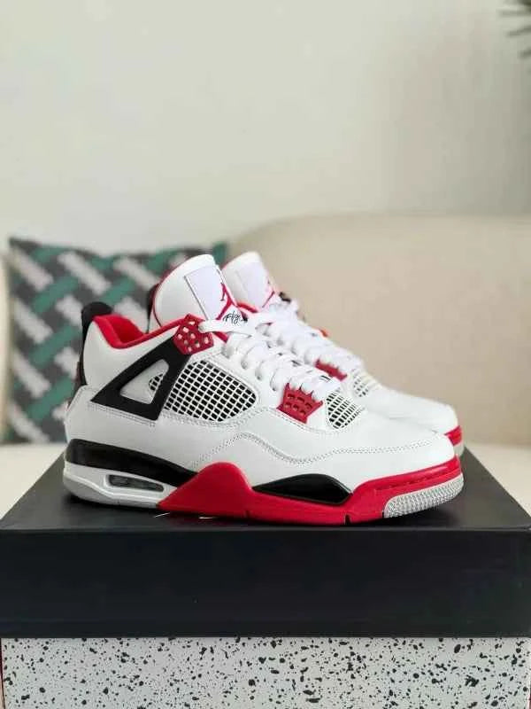 Air Jordan 4 Retro – Fire Red Sneakers in White, Red & Black
