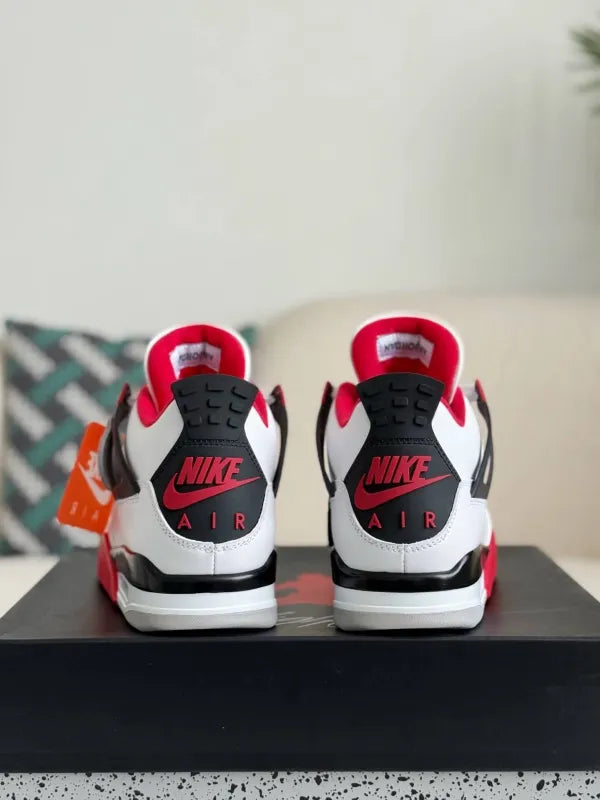 Air Jordan 4 Retro “Fire Red” Sneakers – White, Red & Black - OMYGOODS