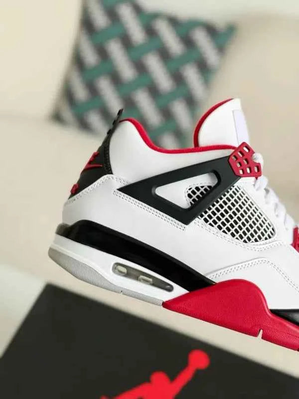 Air Jordan 4 Retro – Fire Red Sneakers in White, Red & Black