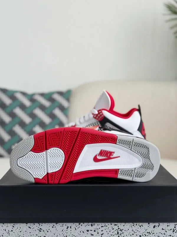 Air Jordan 4 Retro “Fire Red” Sneakers – White, Red & Black - OMYGOODS