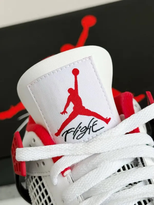 Air Jordan 4 Retro “Fire Red” Sneakers – White, Red & Black - OMYGOODS