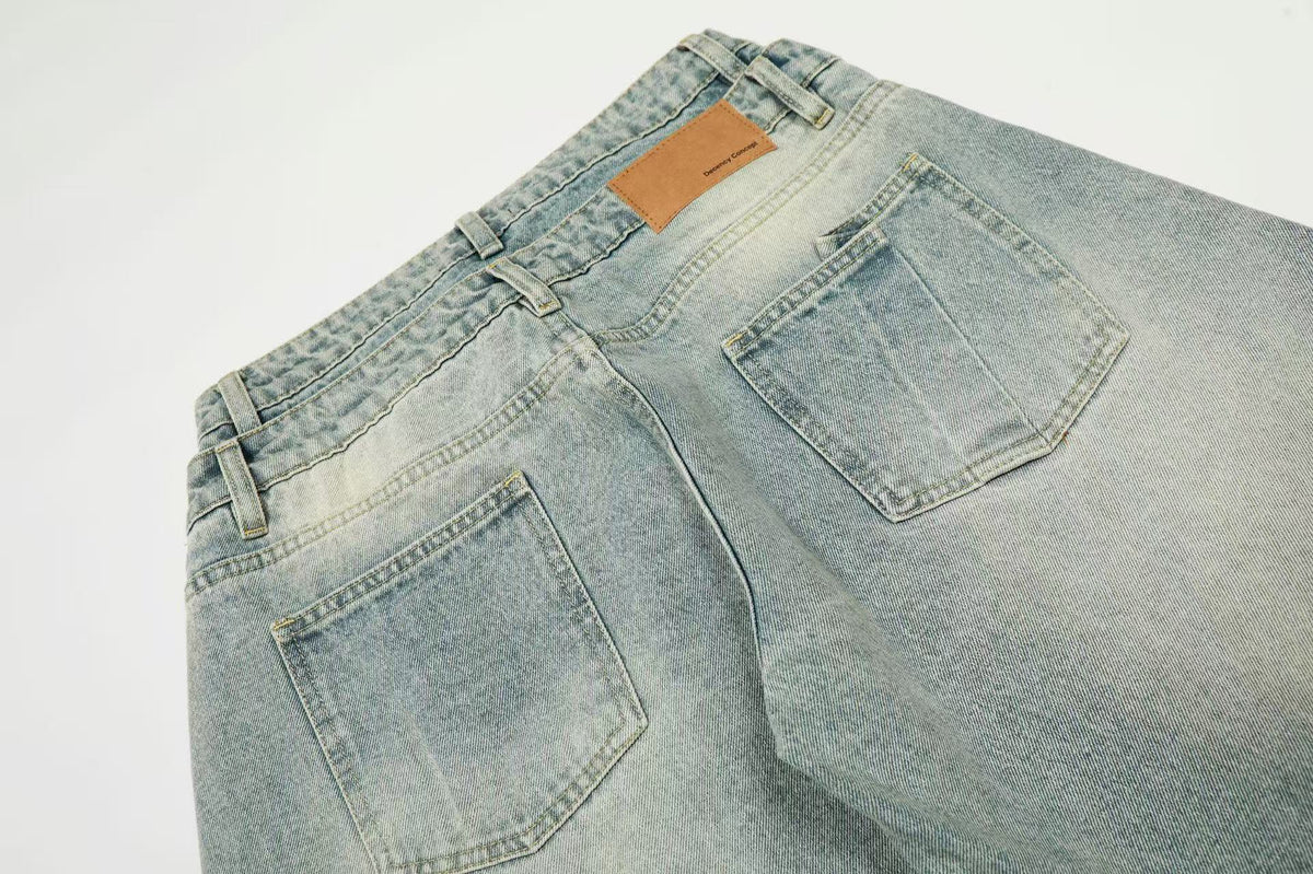 Retro Washed Wide-Leg Baggy Jeans - OMYGOODS