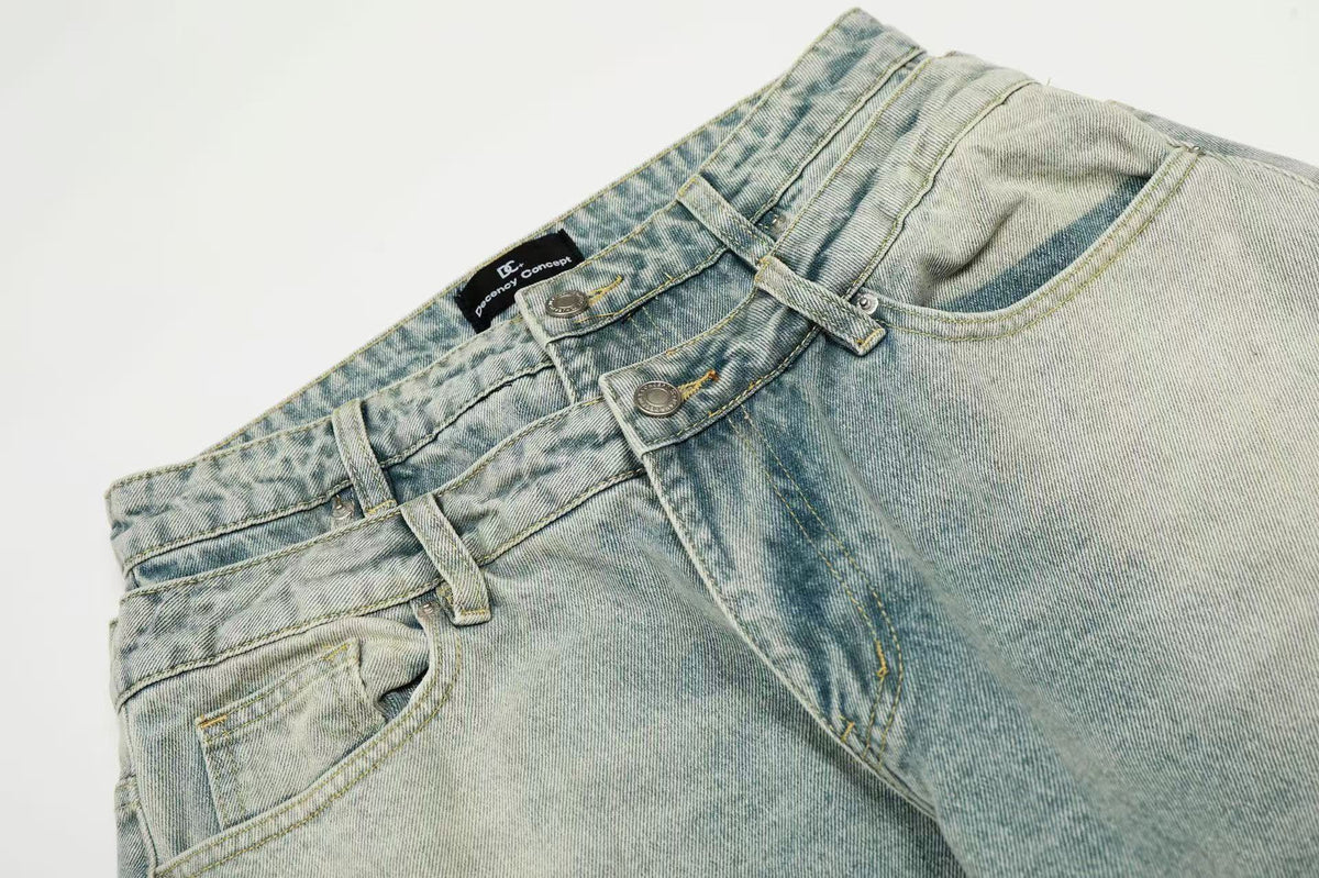 Retro Washed Wide-Leg Baggy Jeans - OMYGOODS