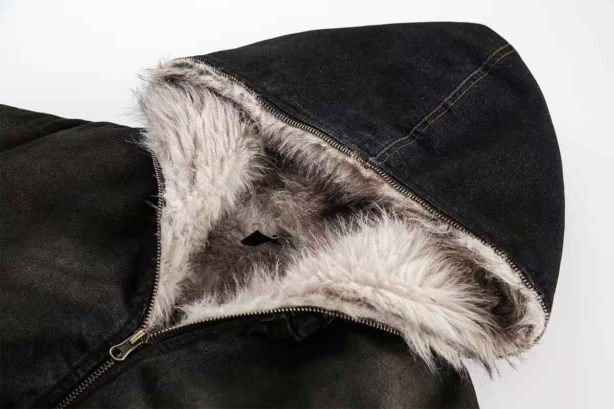 Vintage Washed Sherpa-Lined Denim Jacket for Cozy Comfort