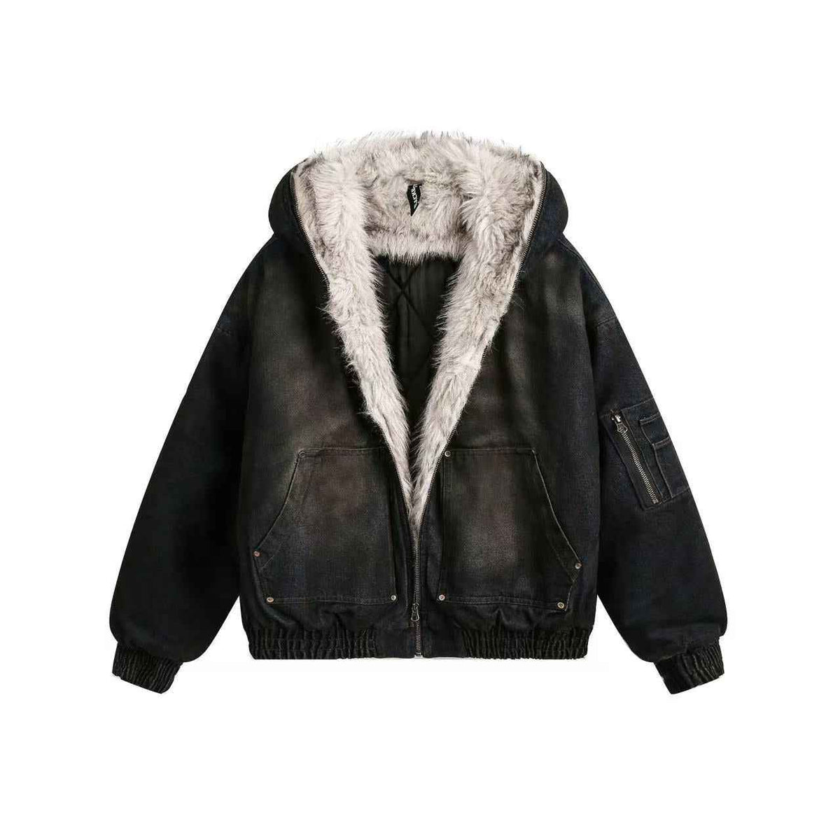 Vintage Washed Sherpa-Lined Denim Jacket for Cozy Comfort