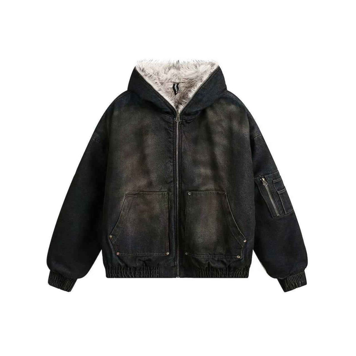 Vintage Washed Sherpa-Lined Denim Jacket for Cozy Comfort