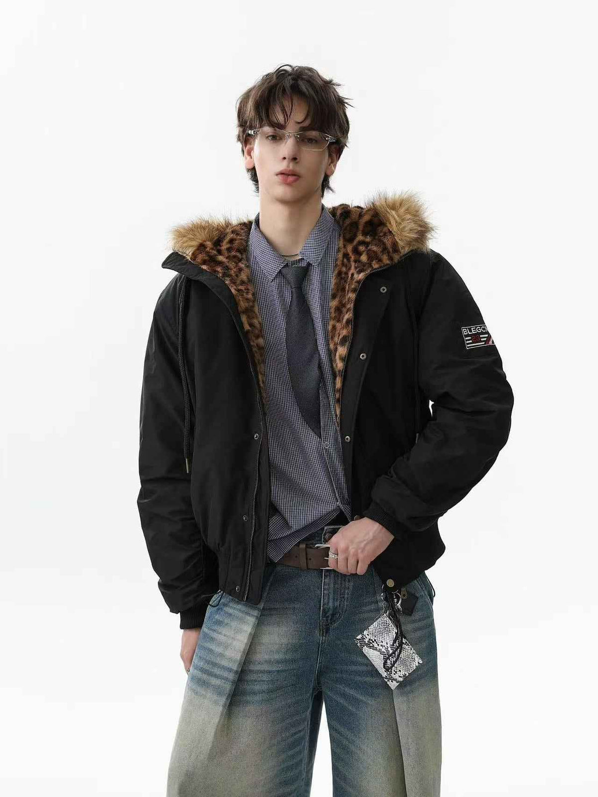 Faux Fur Leopard-Print-Lined Hooded Jacket