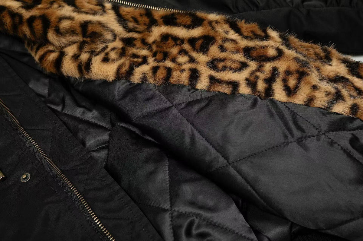 Faux Fur Leopard-Print-Lined Hooded Jacket - OMYGOODS