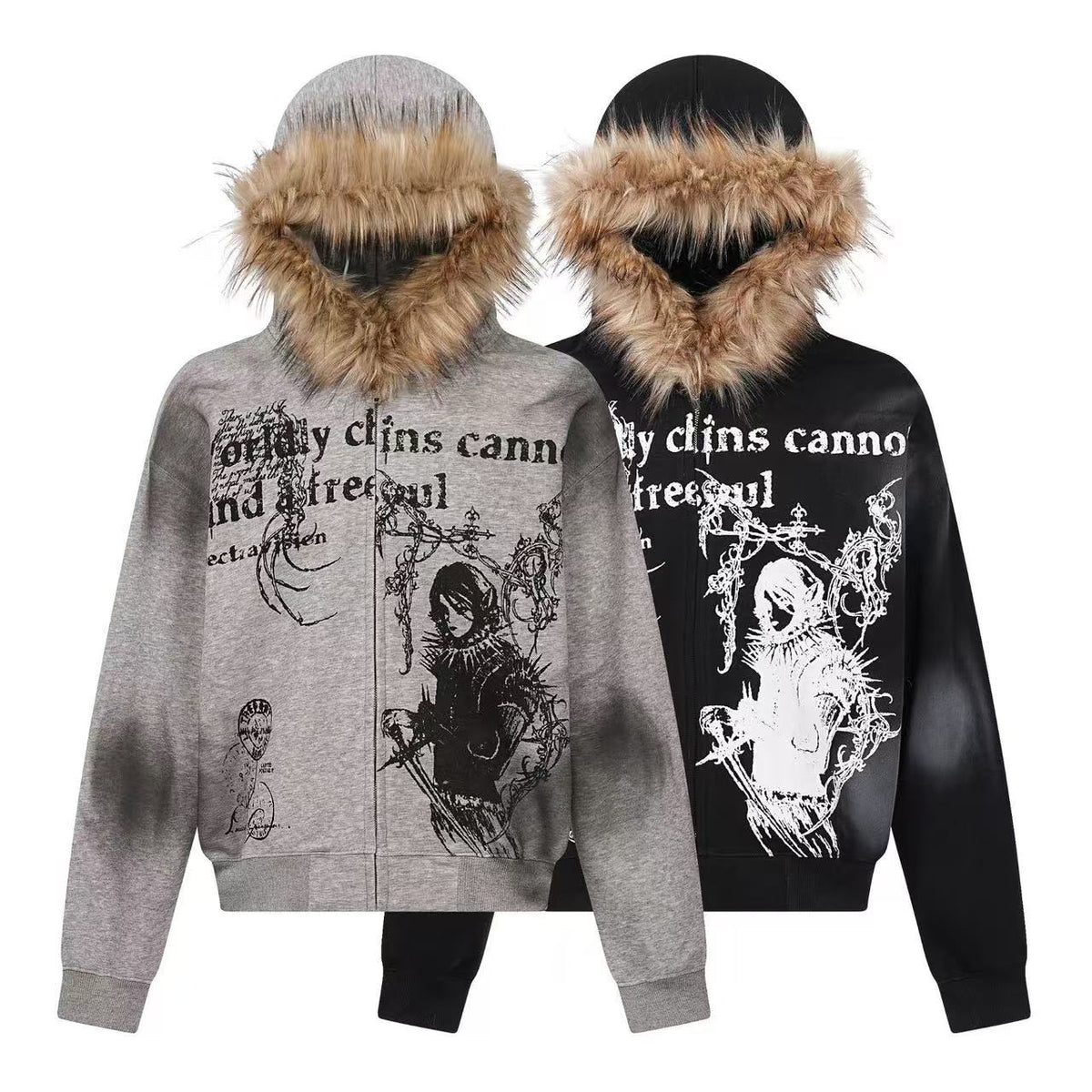 Street Style Retro Printed Zip-Up Hoodie - OMYGOODS