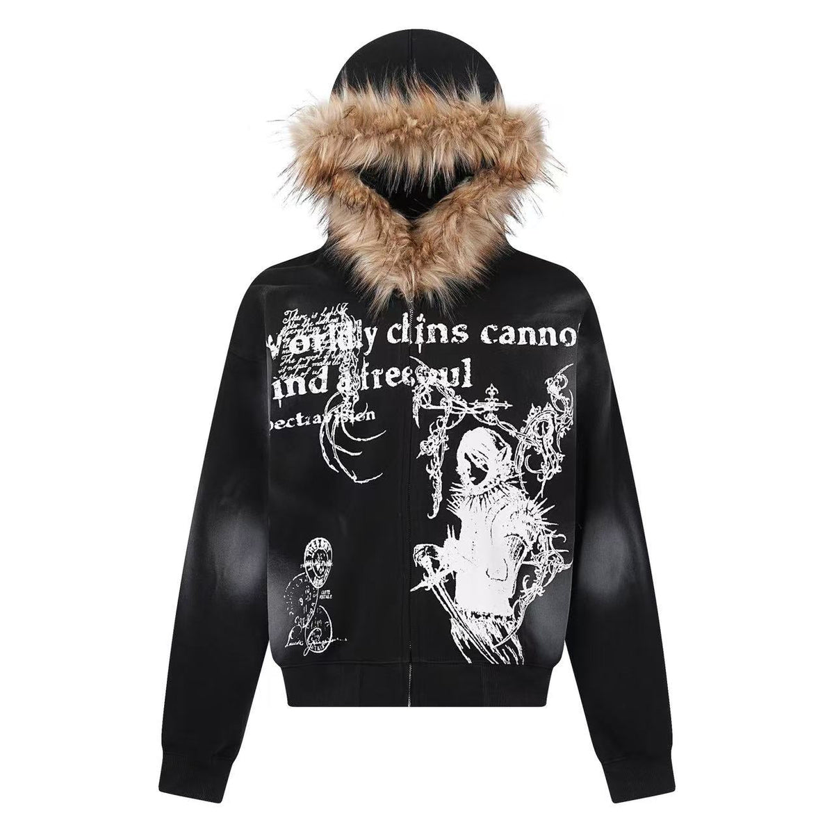 Street Style Retro Printed Zip-Up Hoodie - OMYGOODS