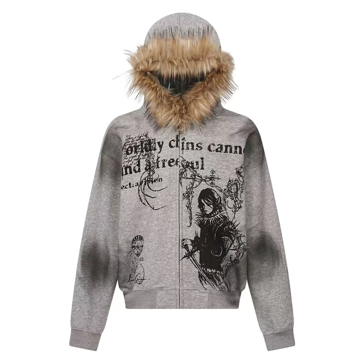 Street Style Retro Printed Zip-Up Hoodie - OMYGOODS