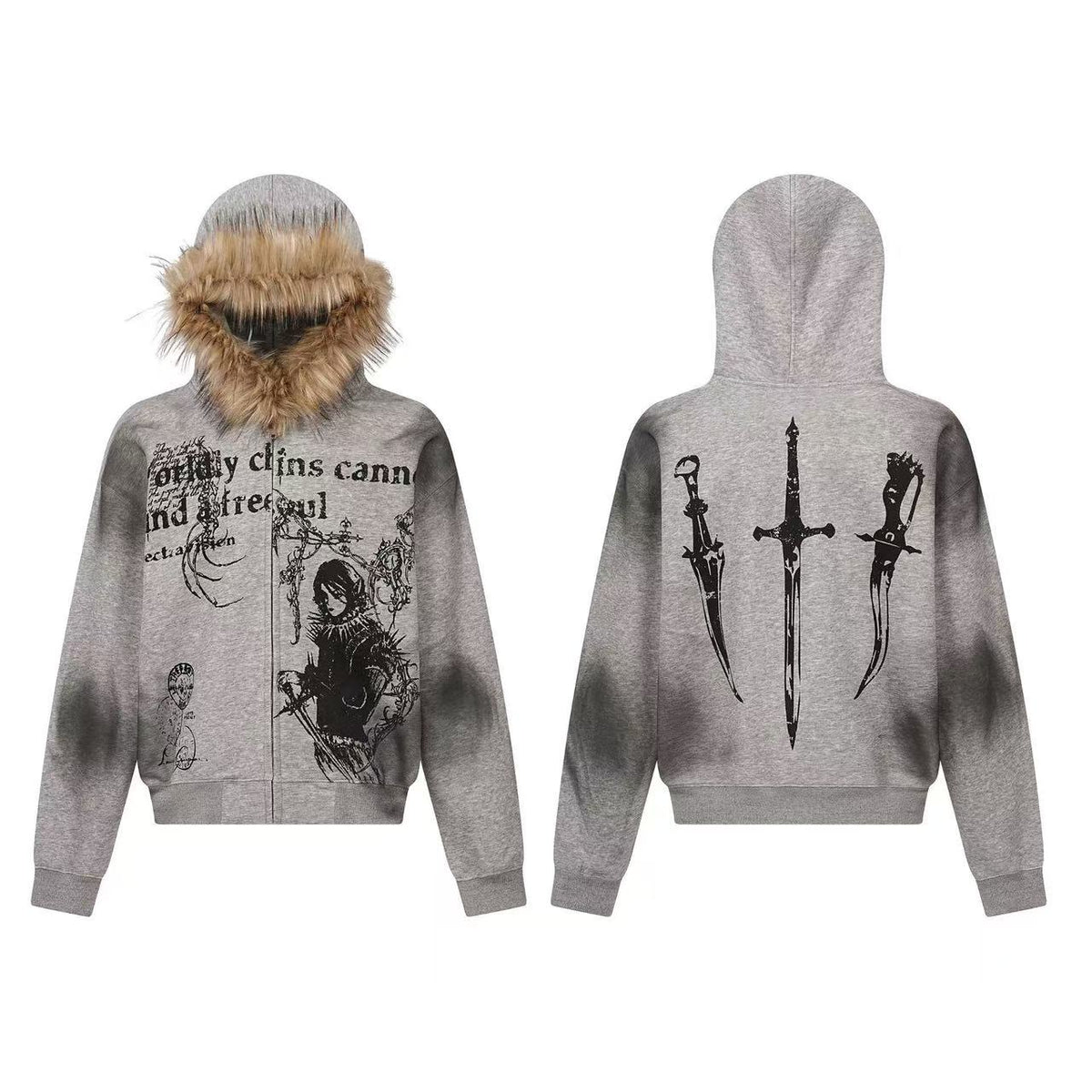 Street Style Retro Printed Zip-Up Hoodie - OMYGOODS
