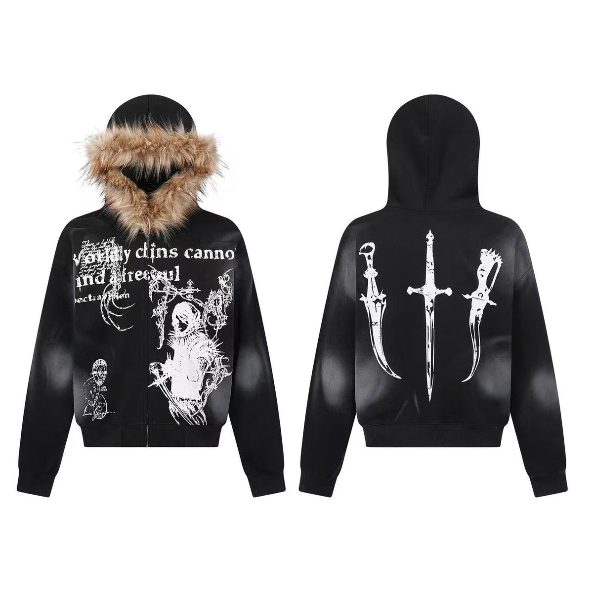 Street Style Retro Printed Zip-Up Hoodie - OMYGOODS