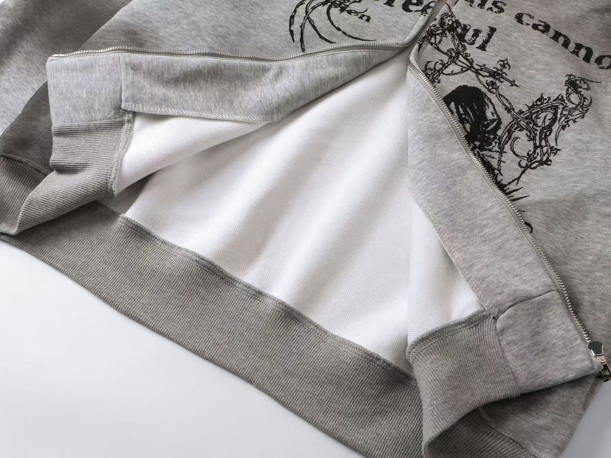 Street Style Retro Printed Zip-Up Hoodie - OMYGOODS