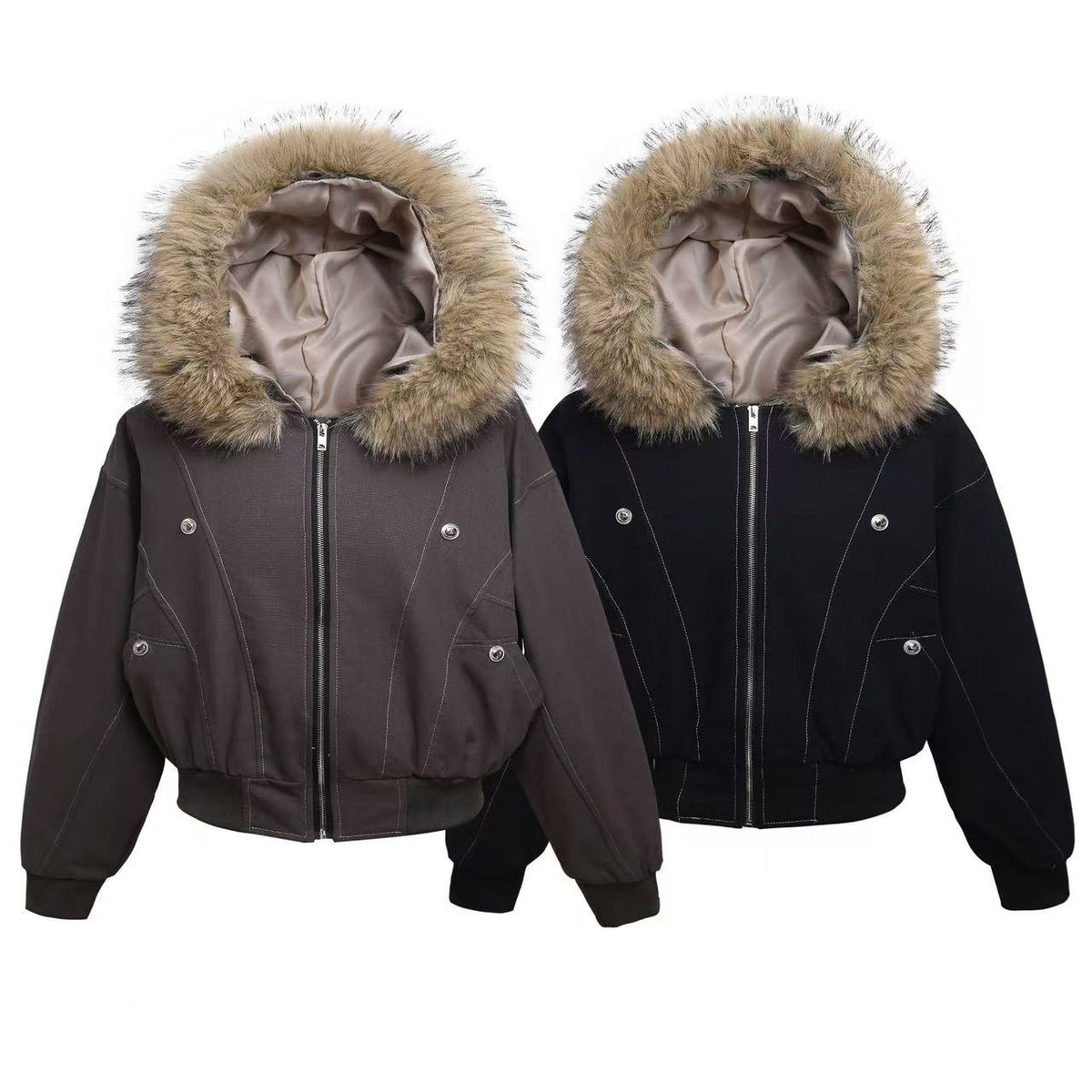 Vintage Top-Stitch Paneled Padded Hooded Jacket - OMYGOODS