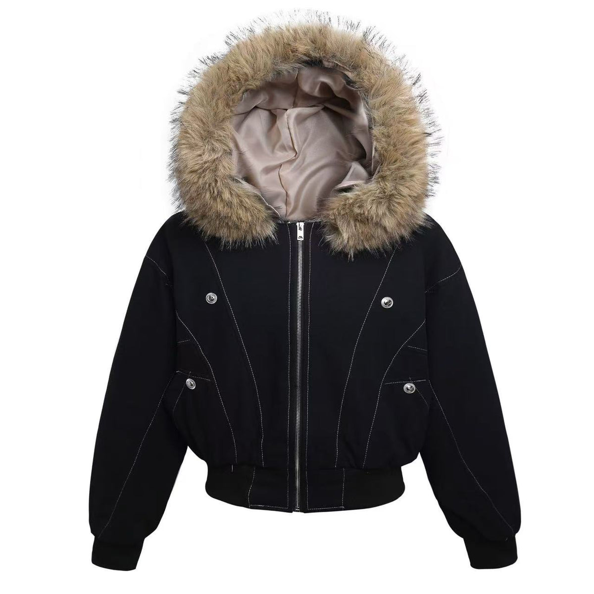 Vintage Top-Stitch Paneled Padded Hooded Jacket - OMYGOODS