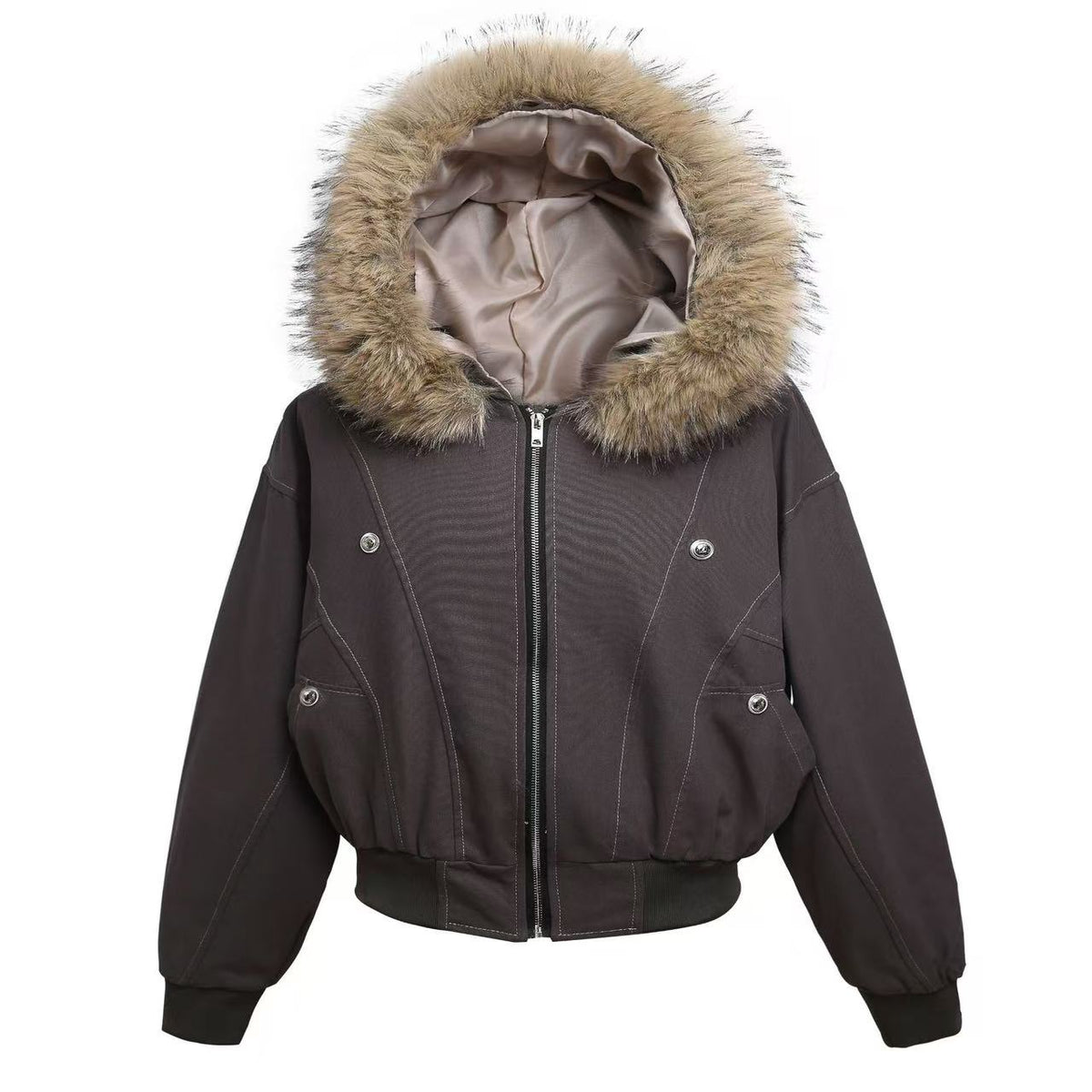 Vintage Top-Stitch Paneled Padded Hooded Jacket - OMYGOODS