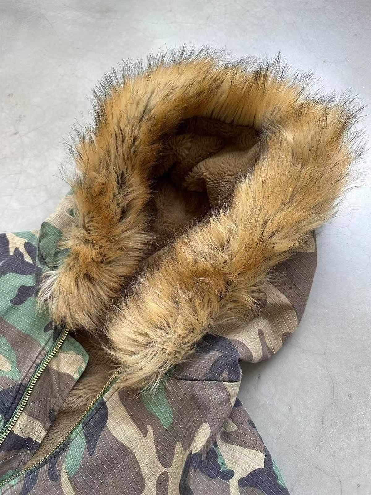Reversible Camo Fur Collar Hooded Jacket - OMYGOODS