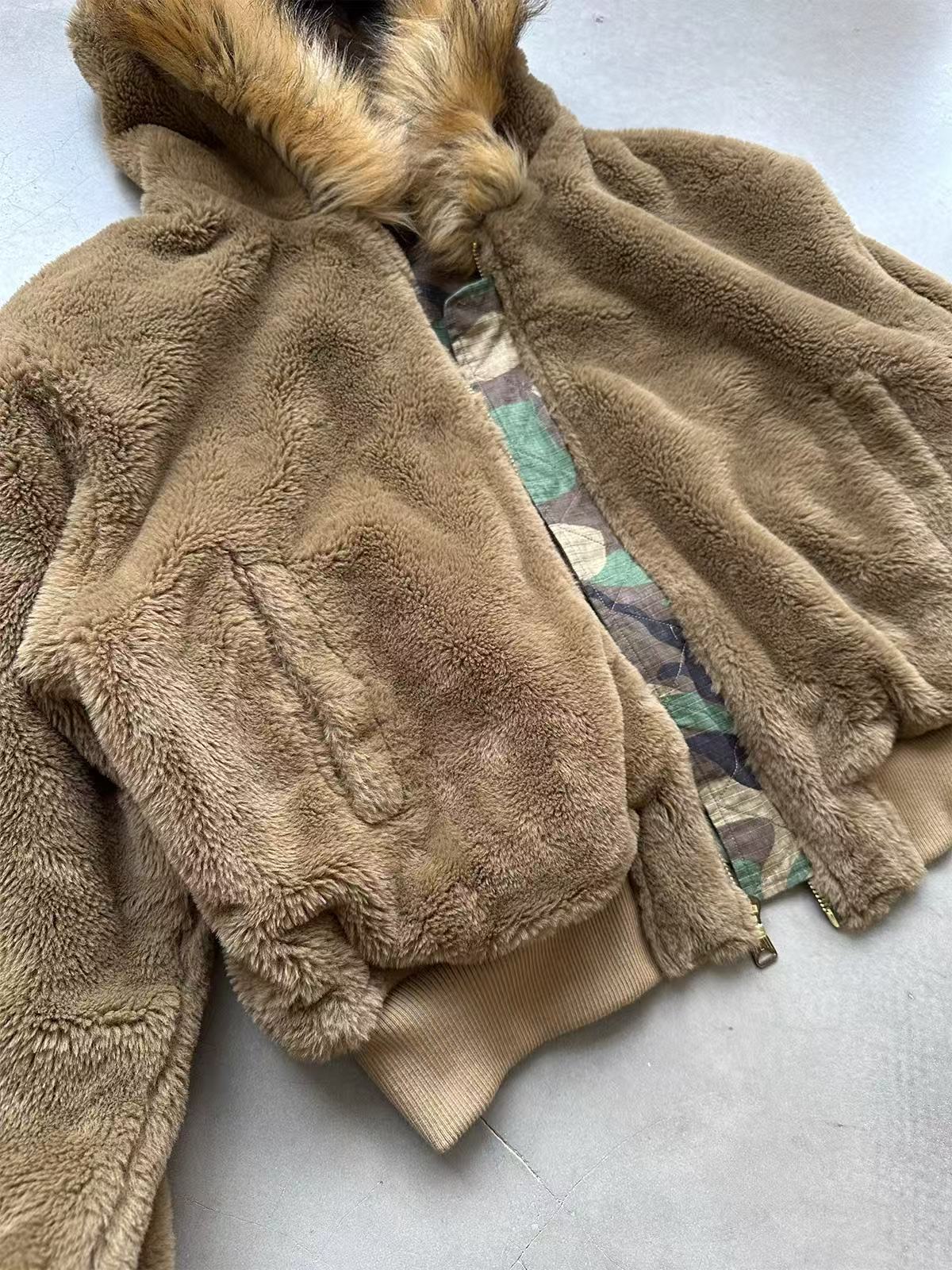 Reversible Camo Fur Collar Hooded Jacket - OMYGOODS