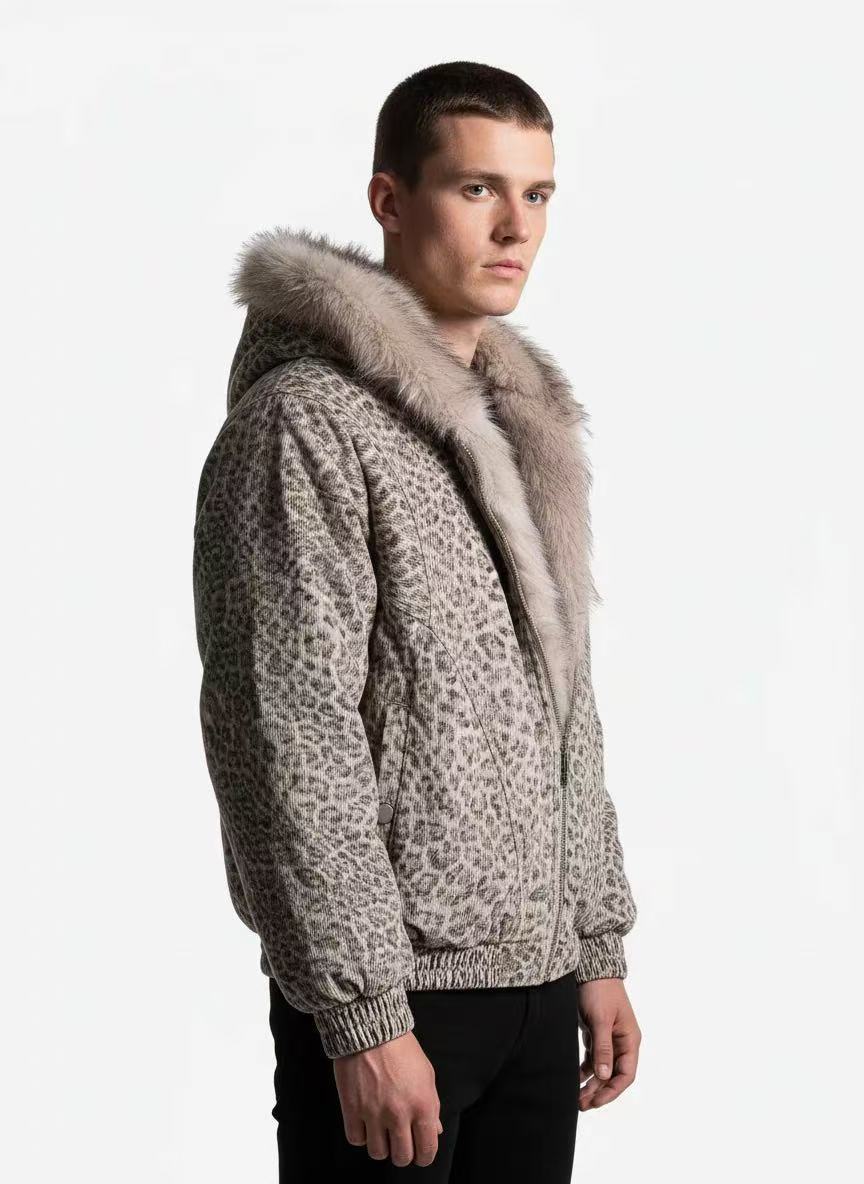 Leopard-Print Faux-Fur Hooded Jacket - OMYGOODS