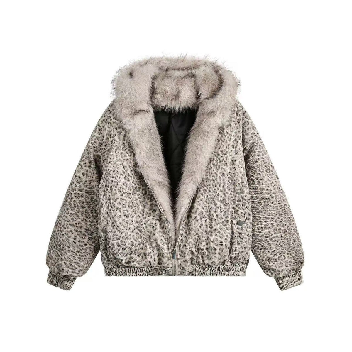 Leopard-Print Faux-Fur Hooded Jacket - OMYGOODS