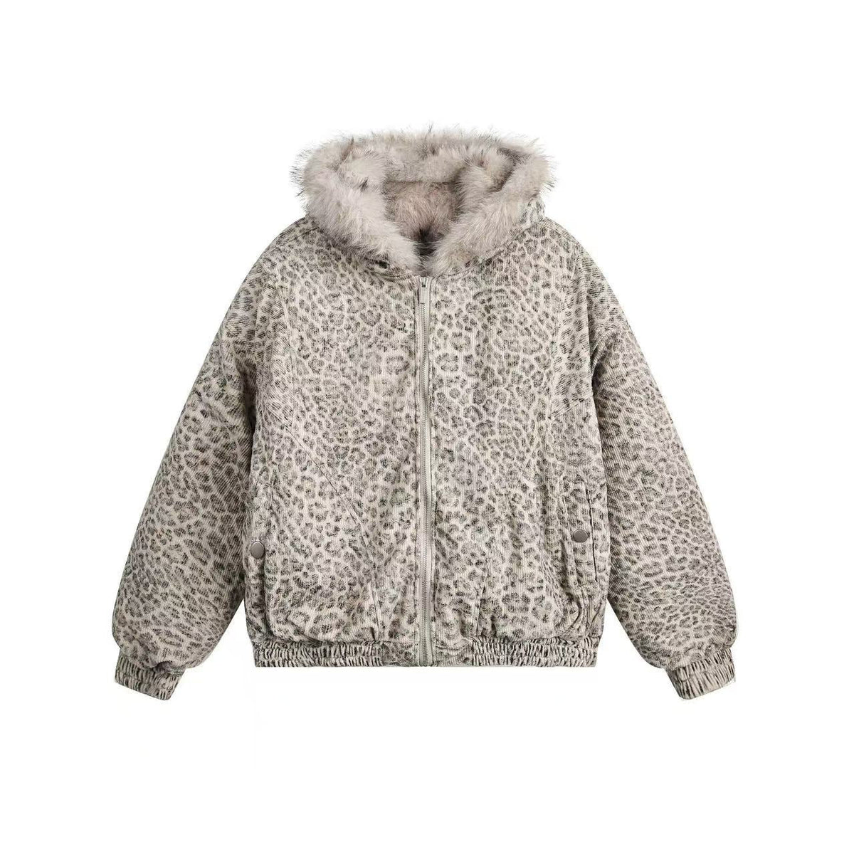 Leopard-Print Faux-Fur Hooded Jacket - OMYGOODS