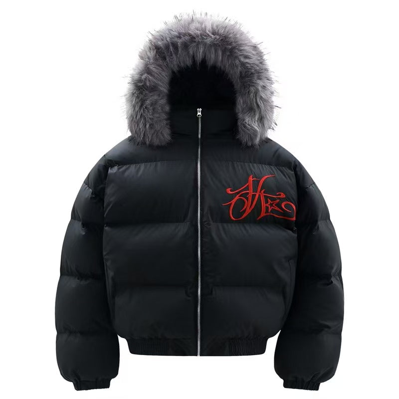 Detachable-Fur-Collar Padded Hooded Jacket - OMYGOODS