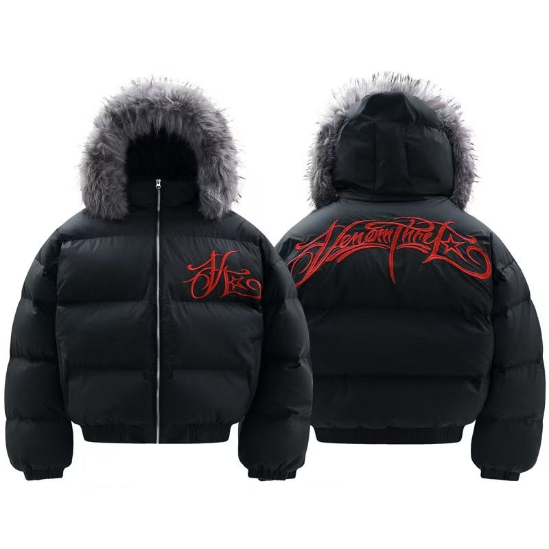 Detachable-Fur-Collar Padded Hooded Jacket - OMYGOODS