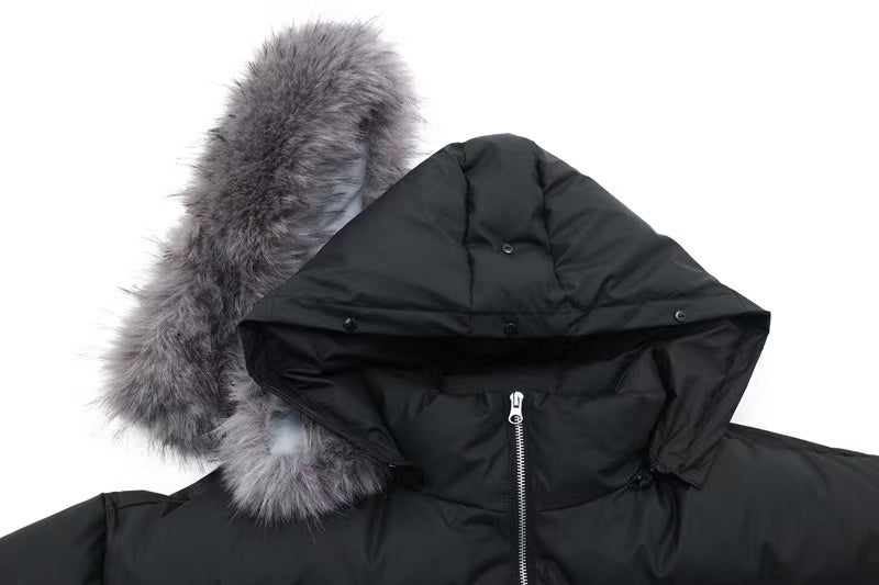 Detachable-Fur-Collar Padded Hooded Jacket - OMYGOODS