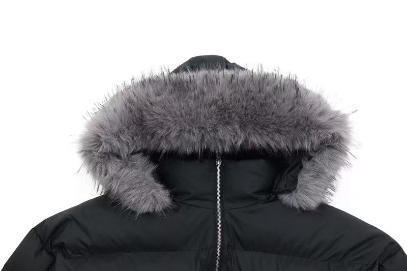 Detachable-Fur-Collar Padded Hooded Jacket - OMYGOODS