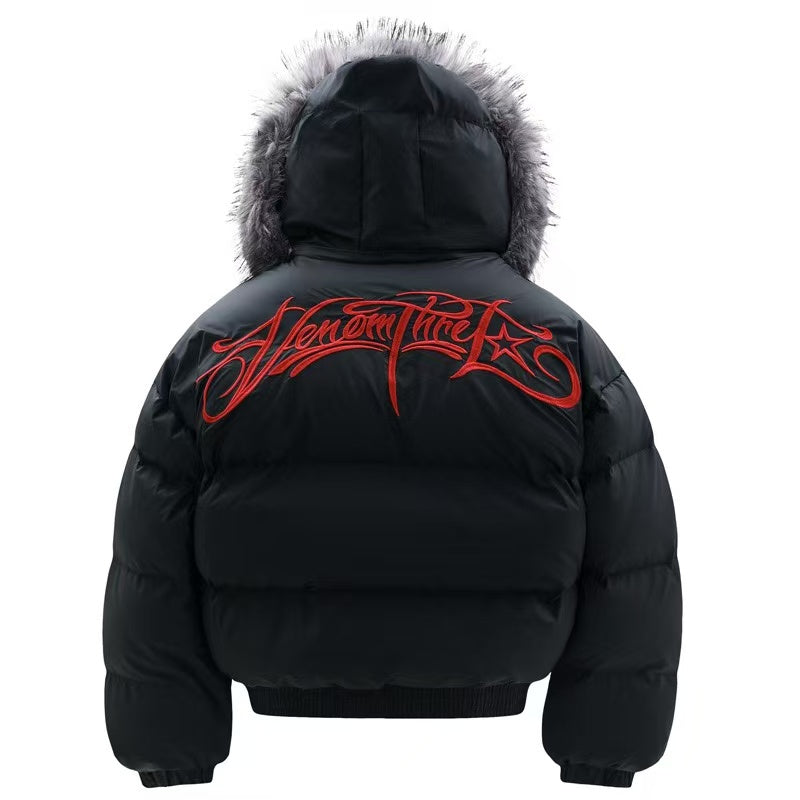 Detachable-Fur-Collar Padded Hooded Jacket - OMYGOODS