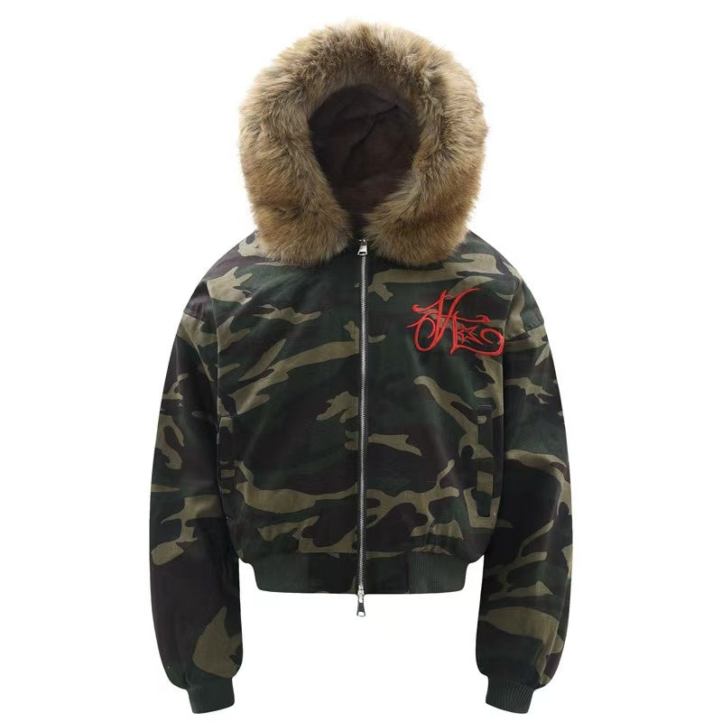 Detachable-Fur-Collar Padded Hooded Jacket - OMYGOODS