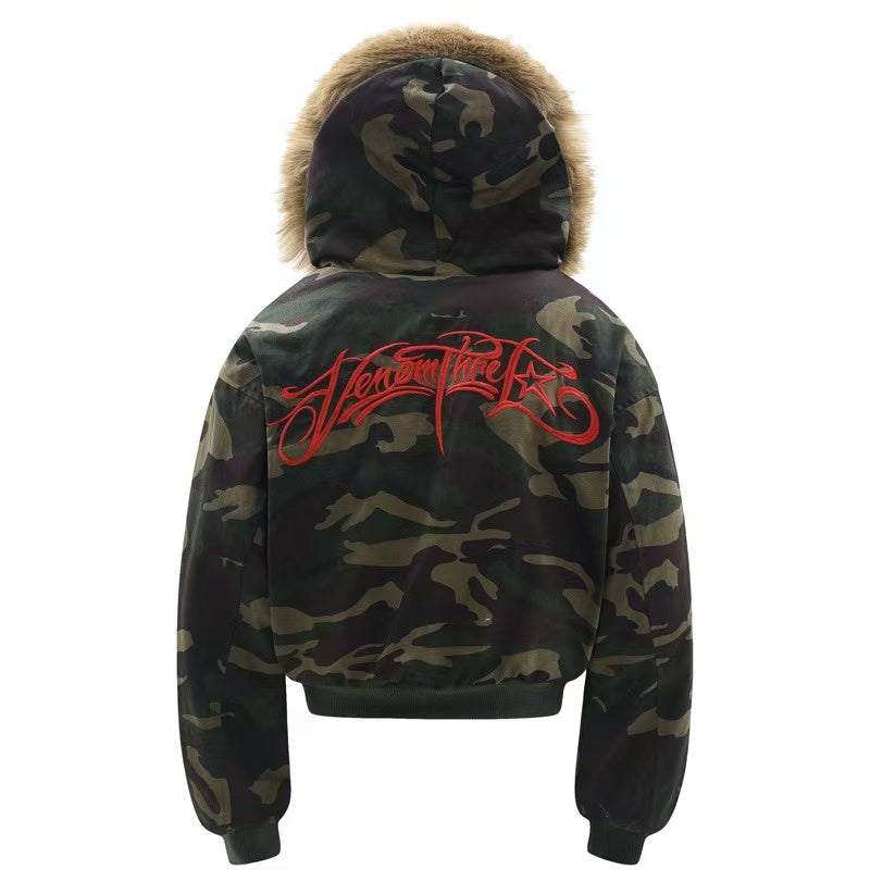 Detachable-Fur-Collar Padded Hooded Jacket - OMYGOODS