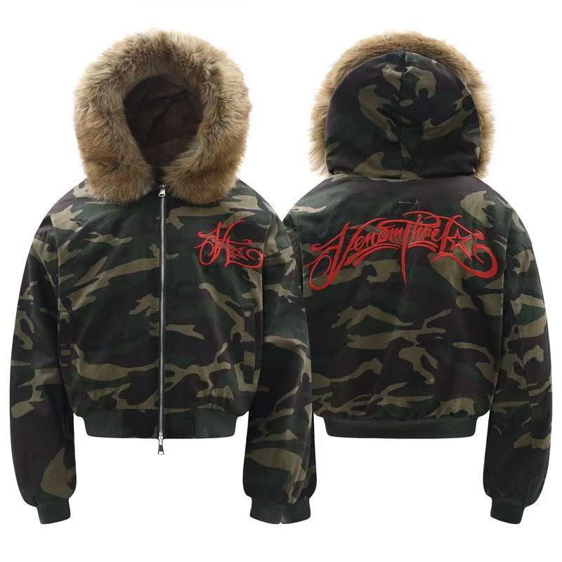 Detachable-Fur-Collar Padded Hooded Jacket - OMYGOODS