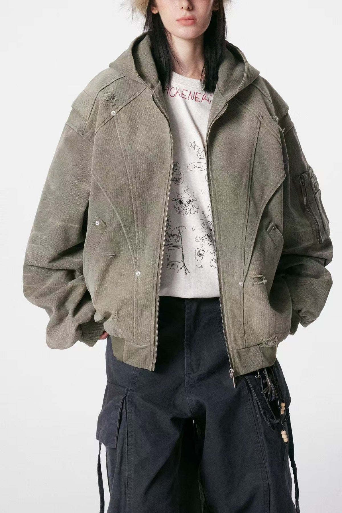 Vintage Washed Distressed Hooded Jacket - OMYGOODS