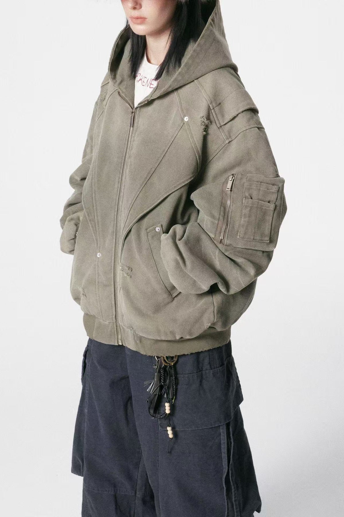 Vintage Washed Distressed Hooded Jacket - OMYGOODS