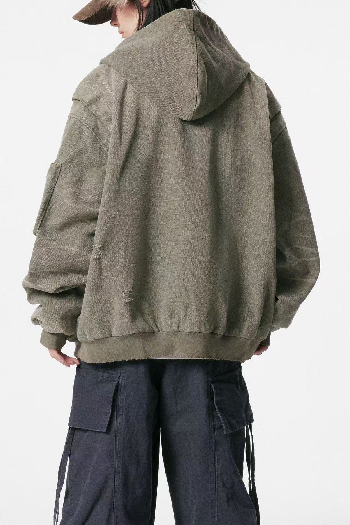 Vintage Washed Distressed Hooded Jacket - OMYGOODS