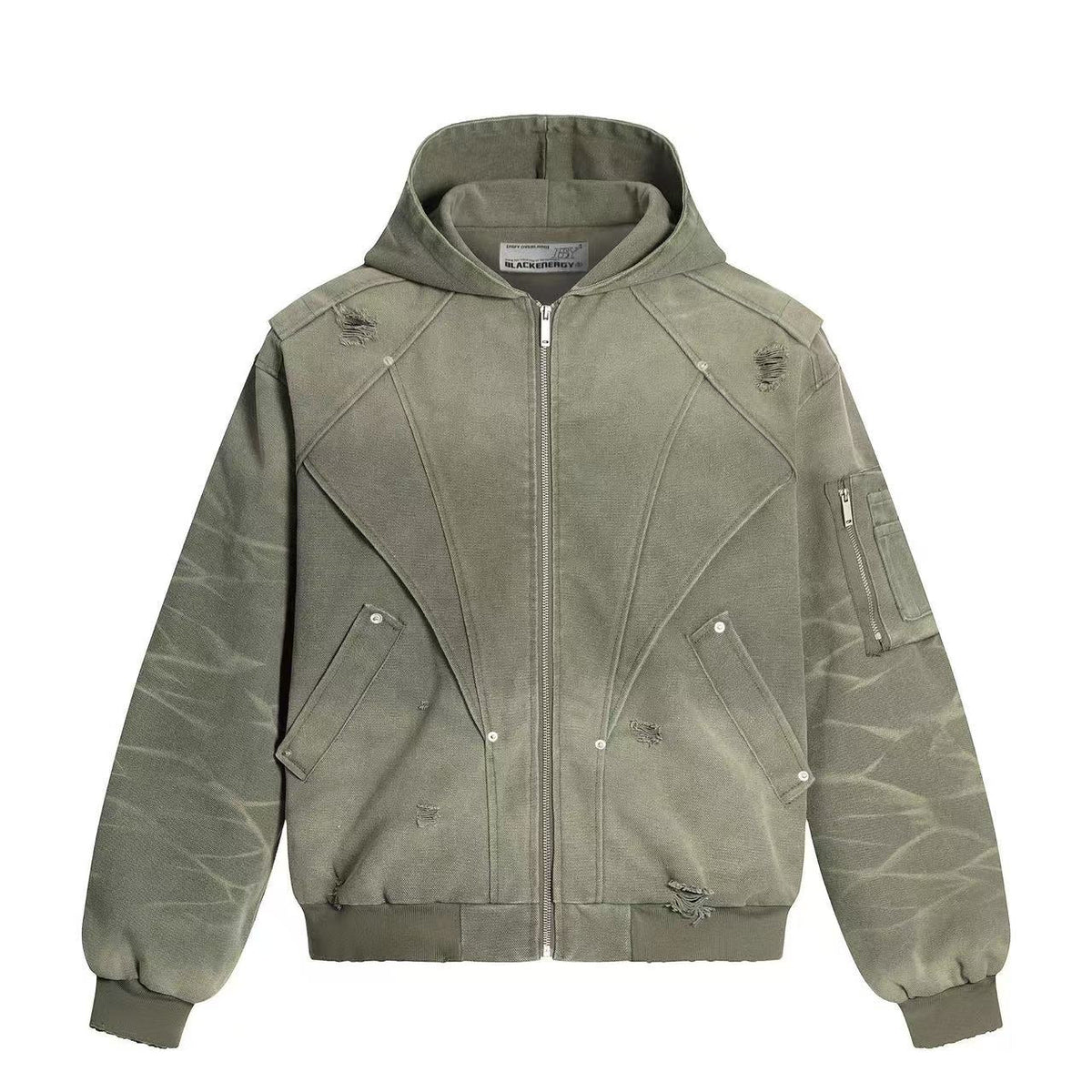Vintage Washed Distressed Hooded Jacket - OMYGOODS