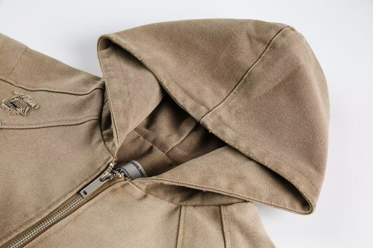 Vintage Washed Distressed Hooded Jacket - OMYGOODS