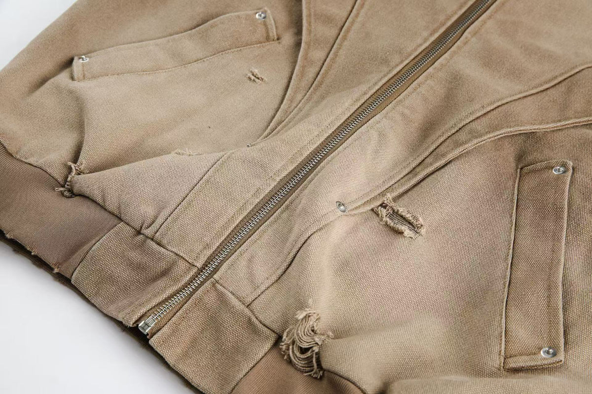 Vintage Washed Distressed Hooded Jacket - OMYGOODS