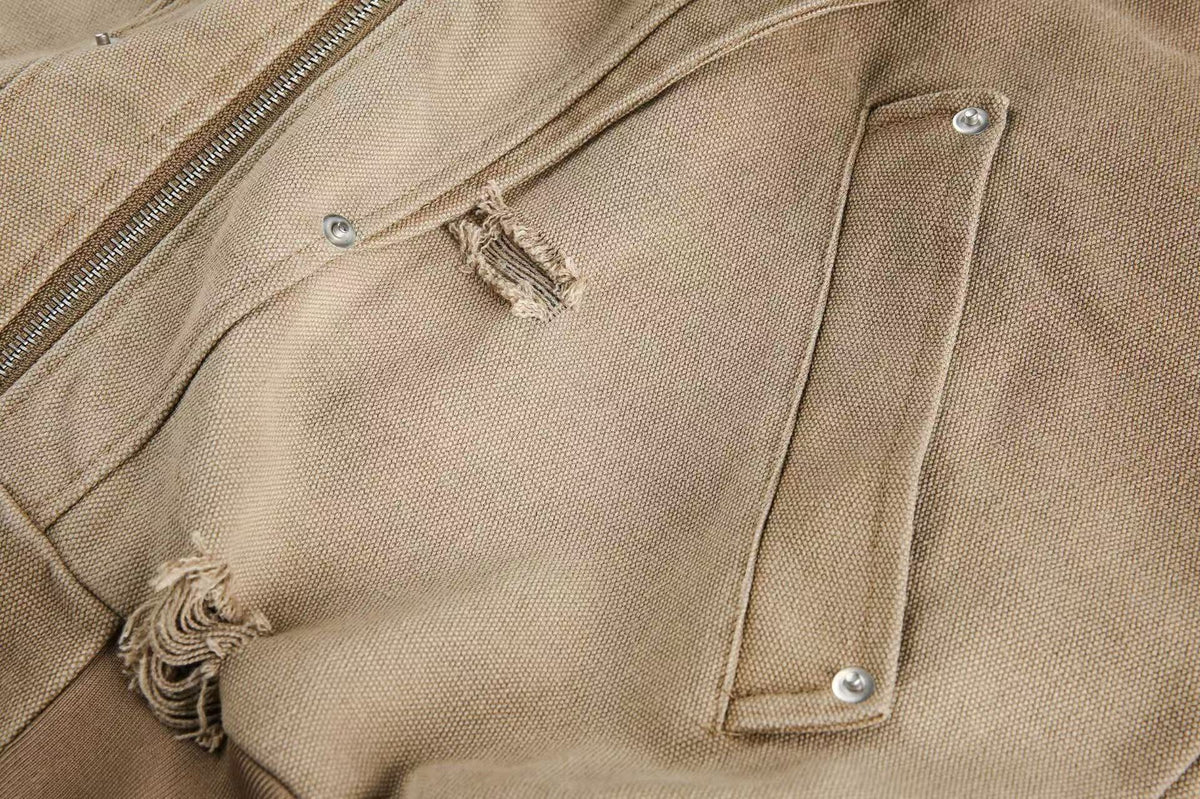 Vintage Washed Distressed Hooded Jacket - OMYGOODS