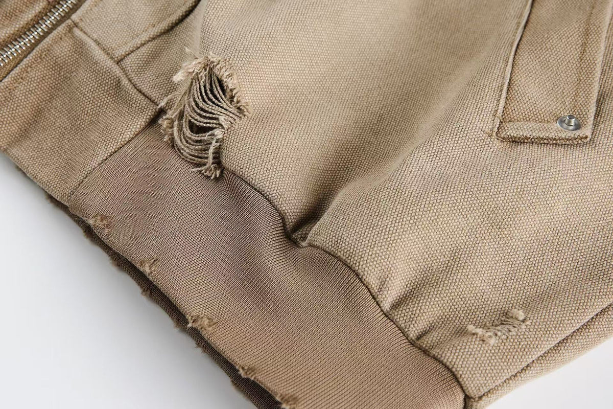 Vintage Washed Distressed Hooded Jacket - OMYGOODS