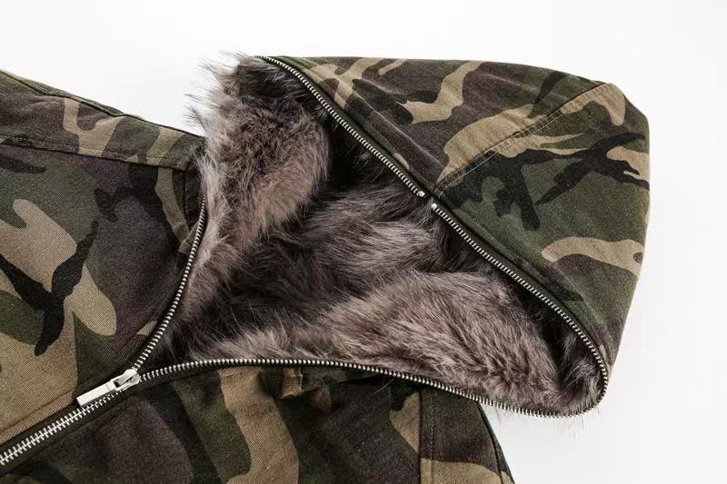 Vintage Camo Fur Collar Hooded Jacket - OMYGOODS